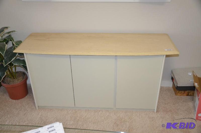 lot 4 image: Marble top wood cabinet 61x30x21"...