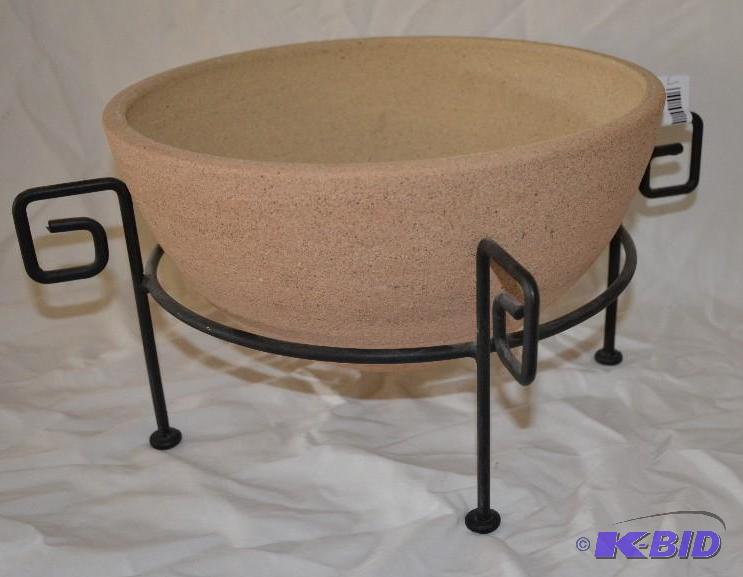 lot 62 image: Pottery type bowl in metal stand, 12x8"...
