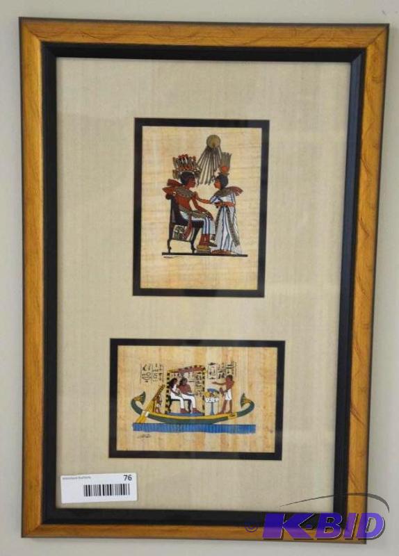 lot 76 image: Framed Egyptian art 12x18"...