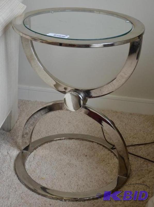 lot 85 image: Retro Glass top table with chrome frame 23x1...
