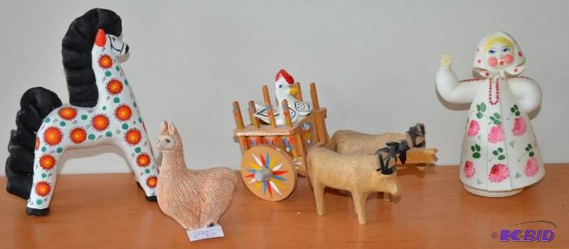 lot 94 image: Hand painted hand carved wood items including...