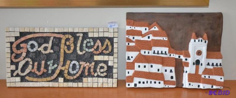 lot 97 image: EILON MOSAICS stone piece and hand painted pi...
