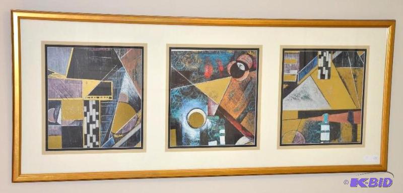 lot 98 image: Abstract matted and framed art work 61x25&quo...