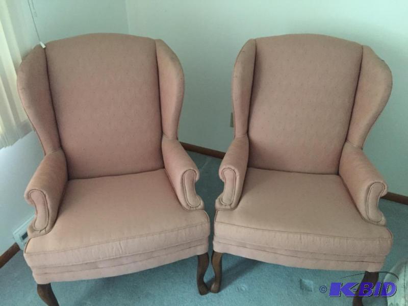 lot 7 image: Pair Of Wing Back Chairs