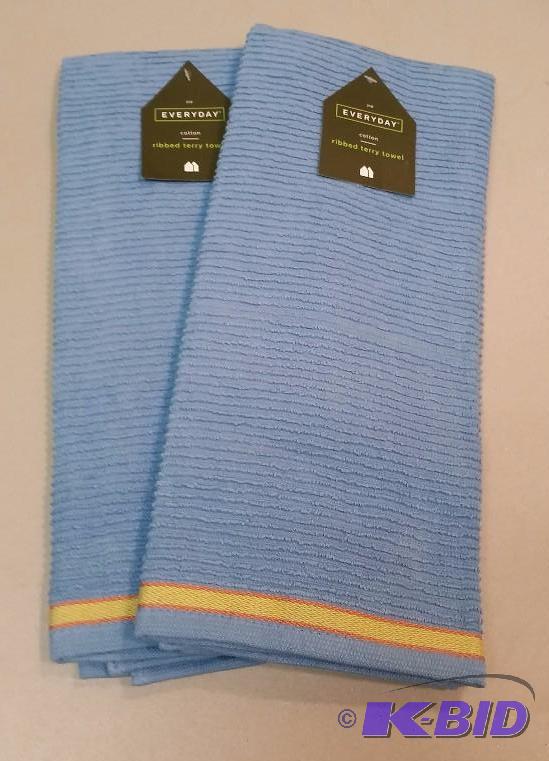 lot 39 image: 2 Everyday Ribbed Terry Towels.  Slate Blue.  New in Package and with Tags.