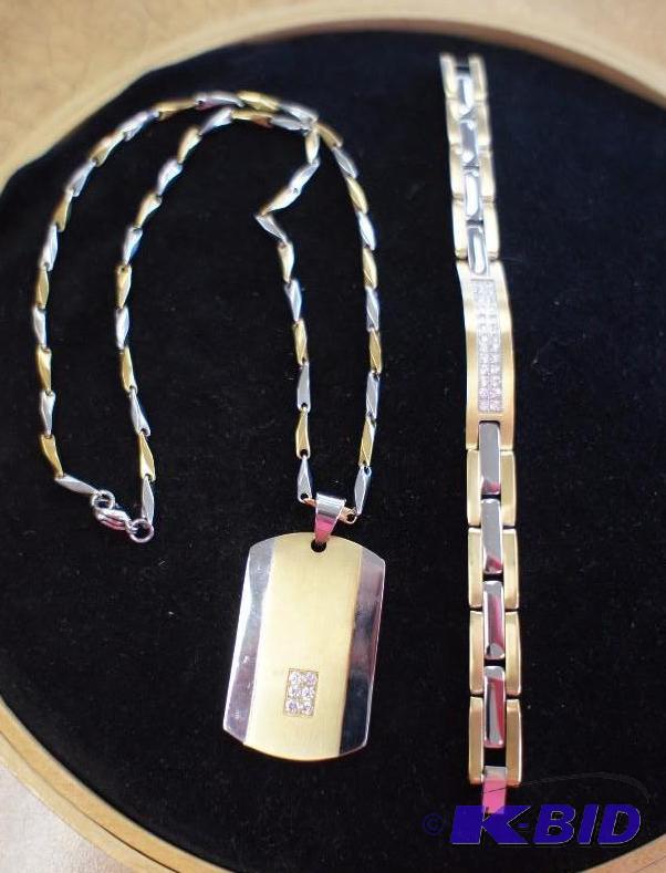 New Two-Tone Stainless Steel CZ Dog Tag &amp...