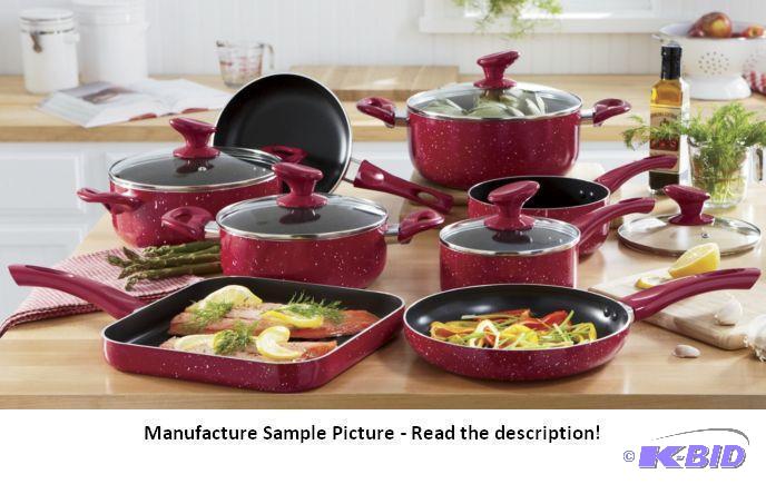 lot 120 image: Marble Aluminum Red Cookware Set - 13 Piece S...