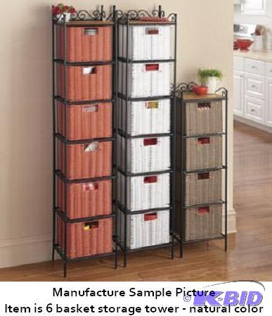 lot 159 image: Six Basket Storage Tower - Natural -&nbspDes...