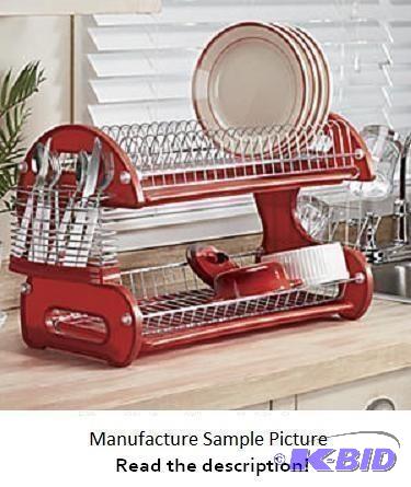 lot 174 image: Home Basics Two Tier Dish Drainer - Red and S...