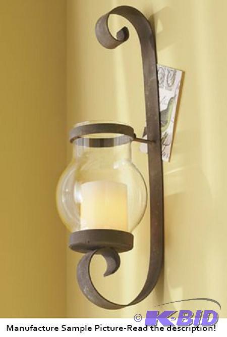 lot 186 image: Gray Metal Sconce - Use pillar candle up to 3...