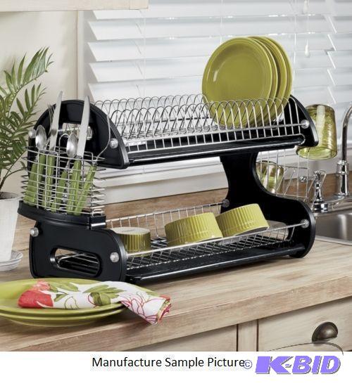 lot 190 image: Home Basics Two Tier Dish Drainer - Black and...