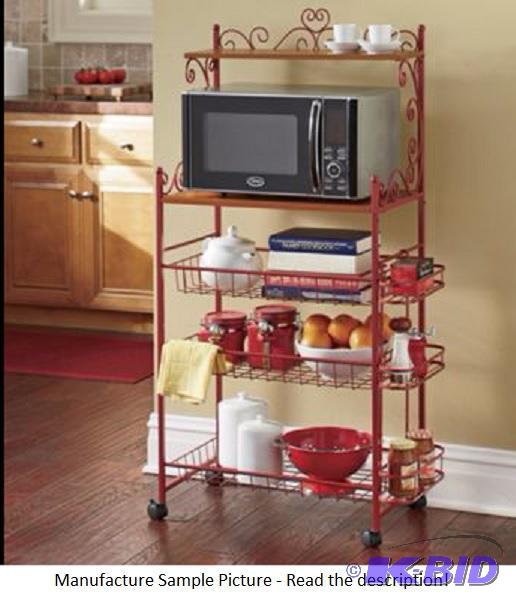lot 26 image: Red Scroll Microwave Cart -&nbspDetailed scr...