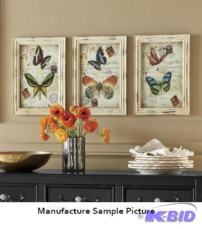 lot 29 image: Set of 3 Butterfly Rustic Wall Art - Paint ha...