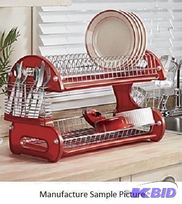 lot 5 image: Home Basics Two Tier Dish Drainer - Red and S...
