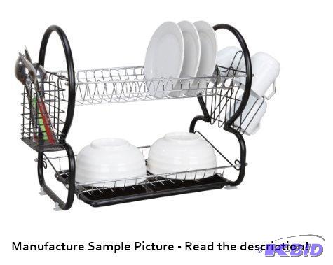 lot 50 image: Home Basics Two Tier Black Dish Drying Rack -...