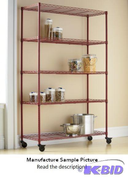 lot 63 image: Five Shelf Metal Rack - Red - Wide 5-Shelf Me...