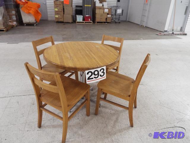 36 Dia Round Butcher Block Table with 4 Matching Wood Chairs