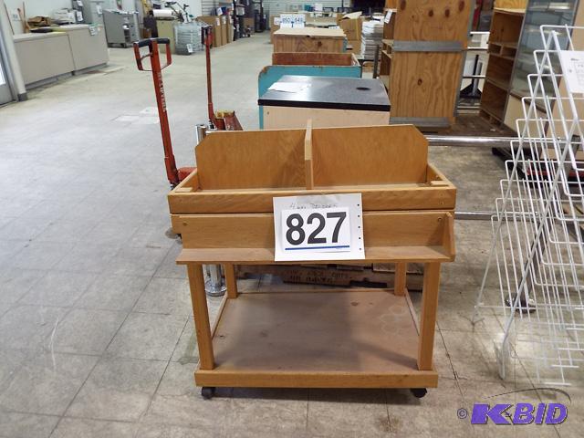 4-Way Divided Oak Display Table-Missing One Caster