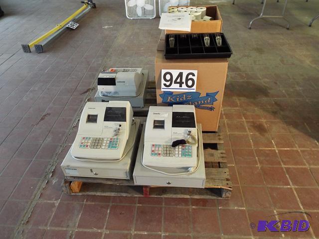 3 Samsung ER-350 Electronic Cash Registers With Keys. 19 Extra Till Drawers. 2 Operators Manuals. 1 Partial Cash of Duplicate Receipt Rolls