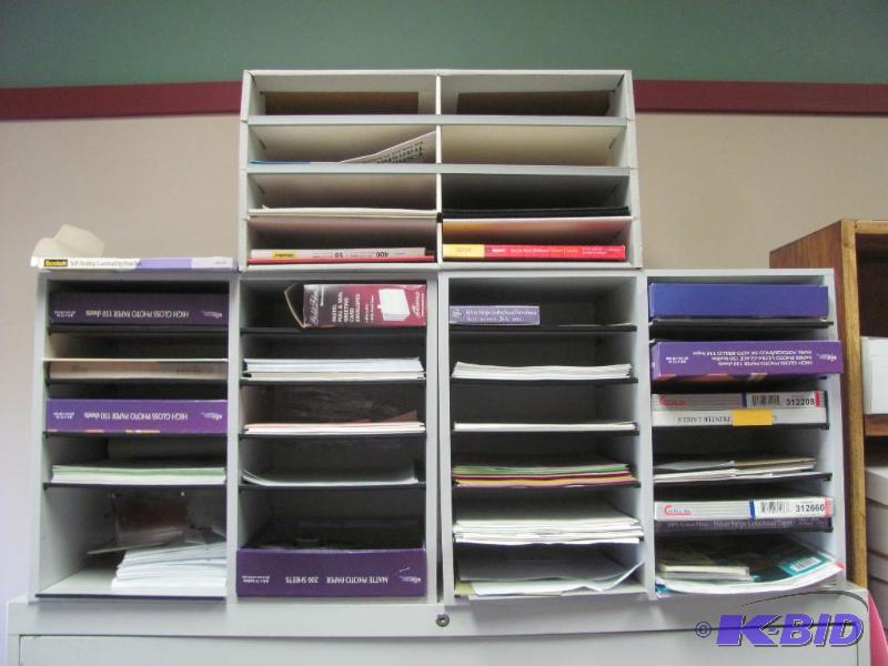 lot 118 image: Three (3) Office Shelving Units with Assorted...