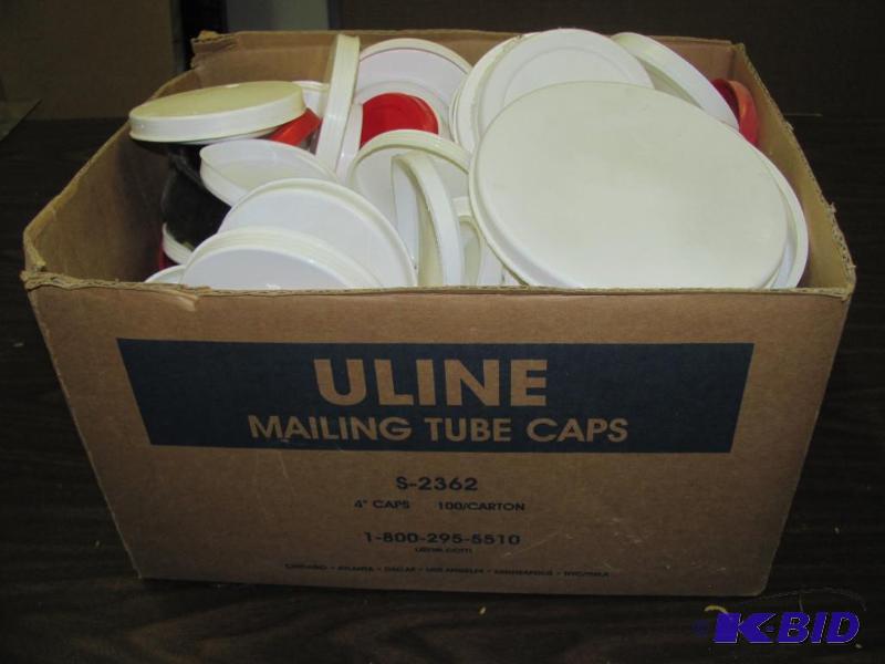lot 91 image: Box of Assorted Mailing Tube Caps. Various si...