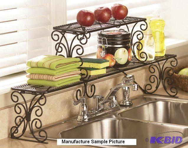 lot 72 image: Black Scrolled Two Tier Over the Sink Shelf -...