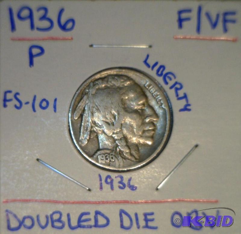 1936-P Buffalo Nickel Doubled Die Obverse FS-101 Strong Doubling on LIBERTY & DATE Nice Grade