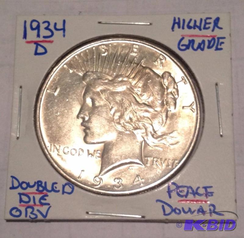 1934-D Peace Dollar Monster Doubled Die Obverse -AUBU King of Peace Dollar Doubled Dies