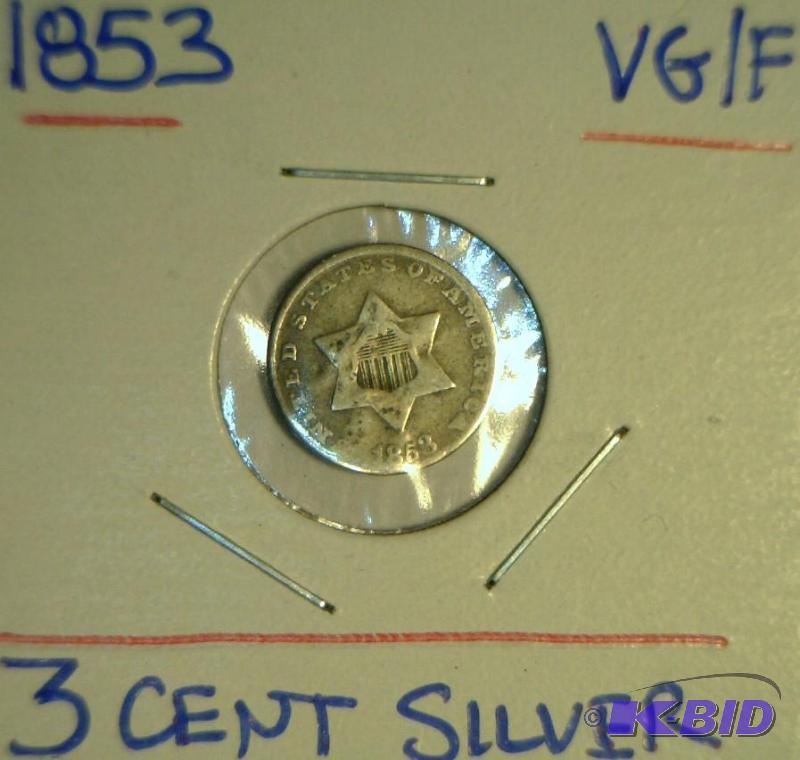 1853 US Three Cent Silver Nickel Nice Grade