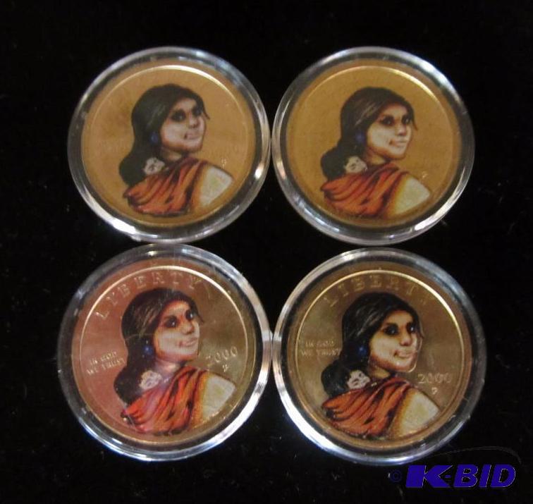 1 Lot of 4  First Year Issue 2000-P Sacajawea Golden Dollars Painted Gem BU