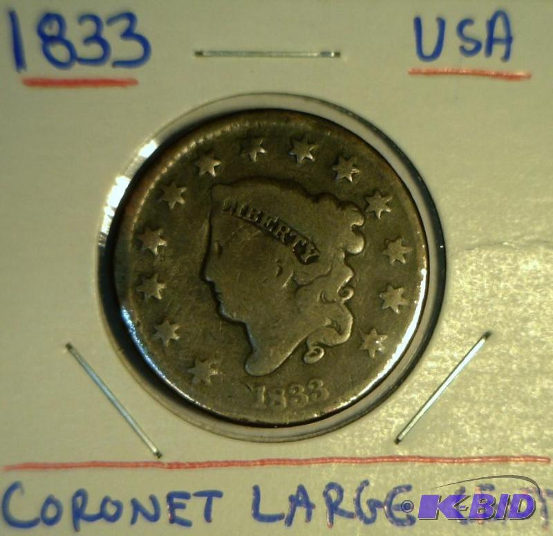 1833 US Coronet Large Cent