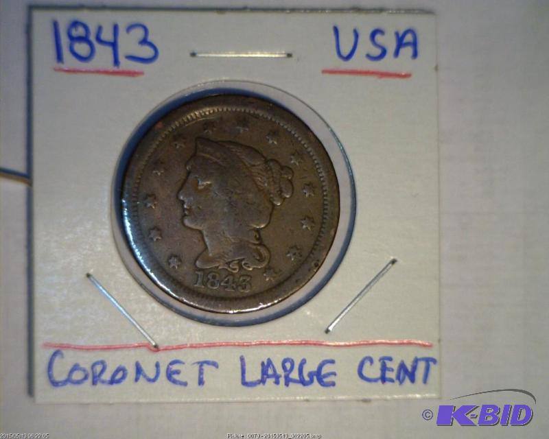 1843 US Coronet Large Cent