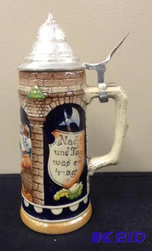Lidded German Beer Stein Mug