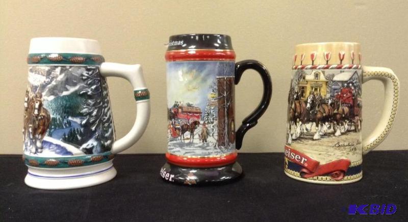 3 Anheuser Busch Budweiser Beer Mugs