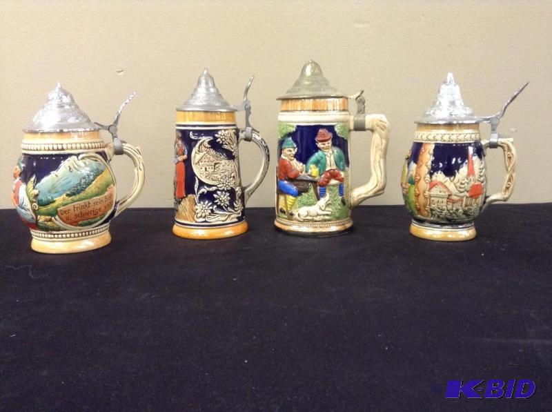 4 German Beer Stein Mugs