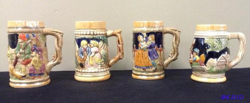 4 German Beer Stein Mugs