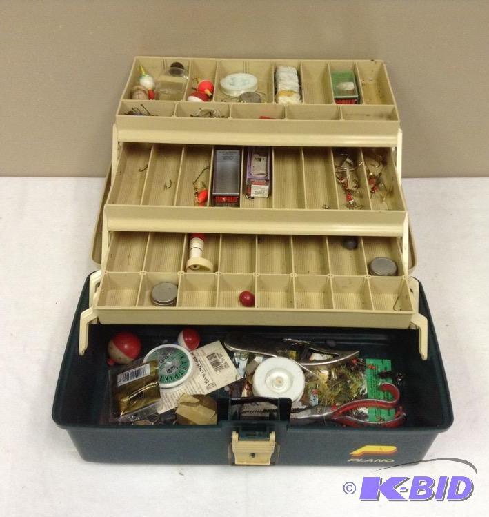 lot 131 image: Plano Tackle Box with Tackle and Dettys Fish Gripper