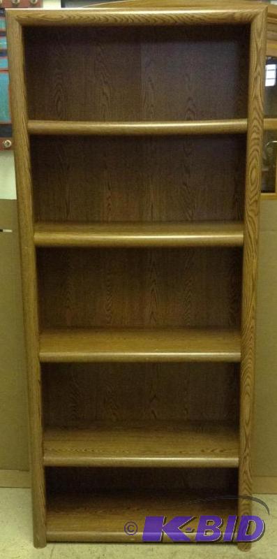 lot 76 image: Pressed wood and laminate book case with 3 ad...