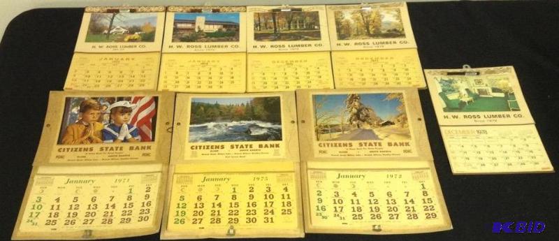 lot 14 image: Lot of 8 1970s South Dakota Advertising Calendars Unused
