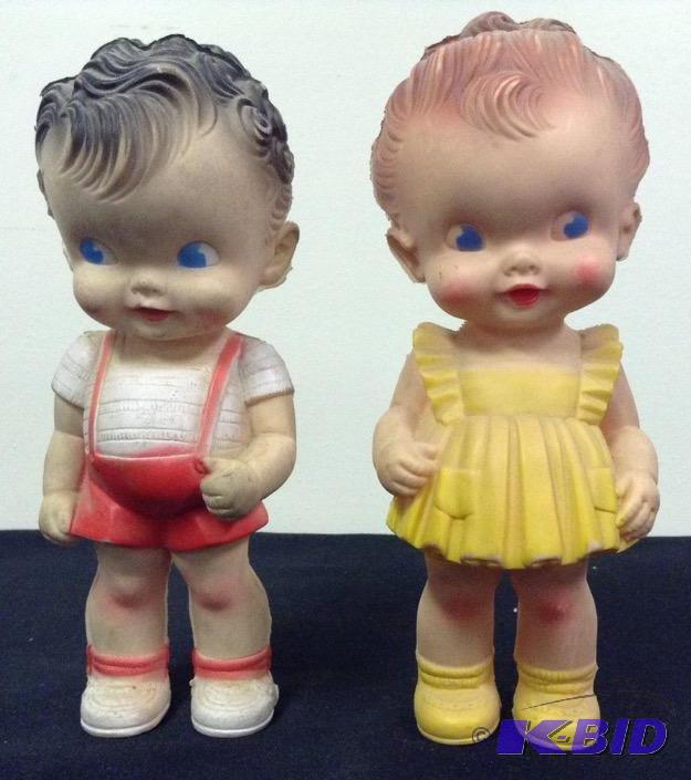 lot 48 image: Cute Pair of Vintage Ruth E. Newton Boy and Girl Squeaky Toys