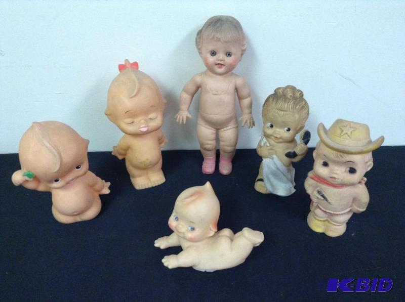 lot 52 image: Six Rubber and Plastic Dolls - Kewpie and More