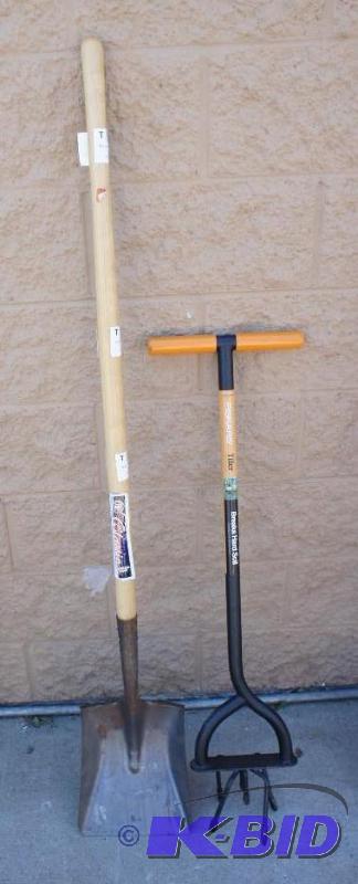 Large square shovel and hand tiller. Please s...