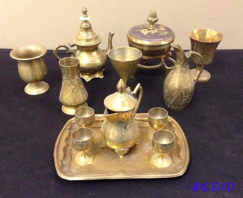 lot 10 image: Brass Containers, Tea Pots and More