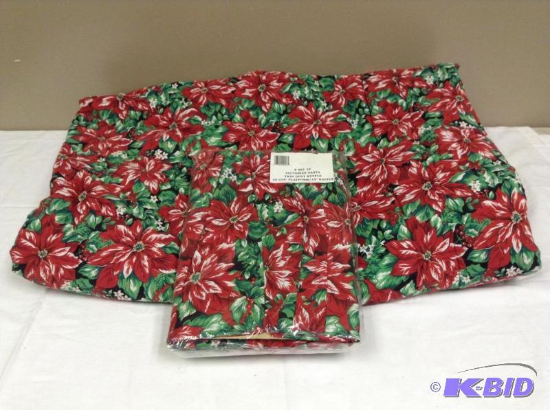 lot 106 image: Two Piece Poinsettia Bedding Set - Quilt and Dust Ruffle