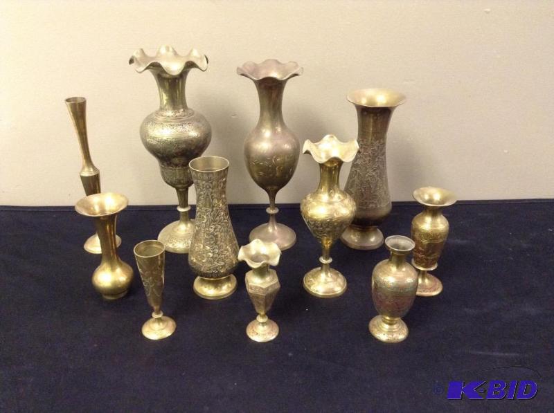 lot 12 image: Brass Vases - Smooth, Etched and Painted