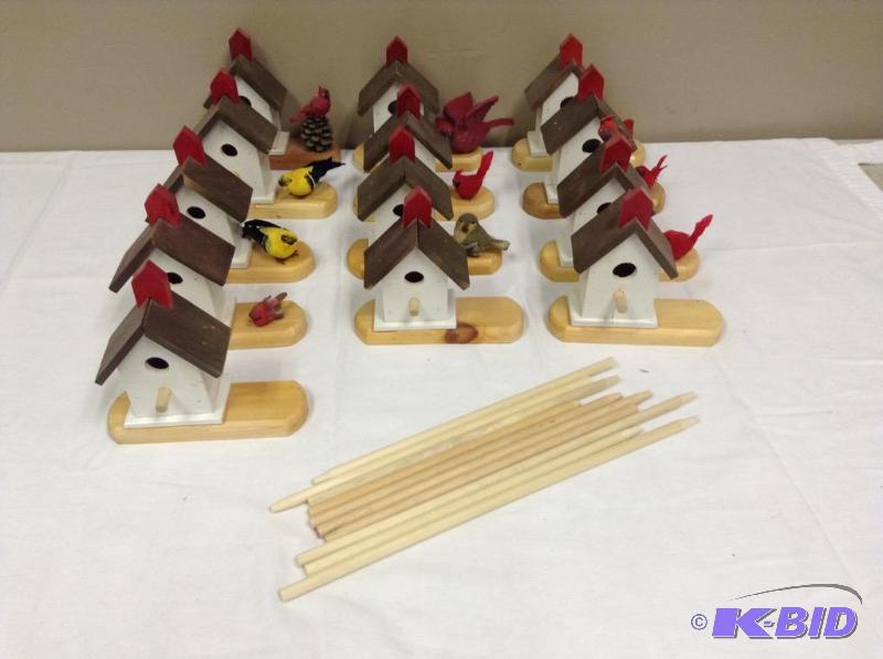 lot 140 image: Collection of Miniature CraftingUsing Bird Houses and Stands