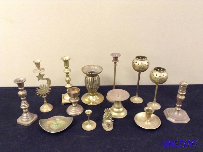 lot 18 image: Large Lot of Brass Candle Holders