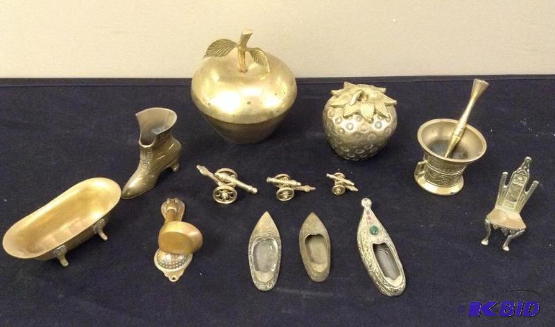 lot 24 image: Brass Lot with Miniatures and Covered Containers