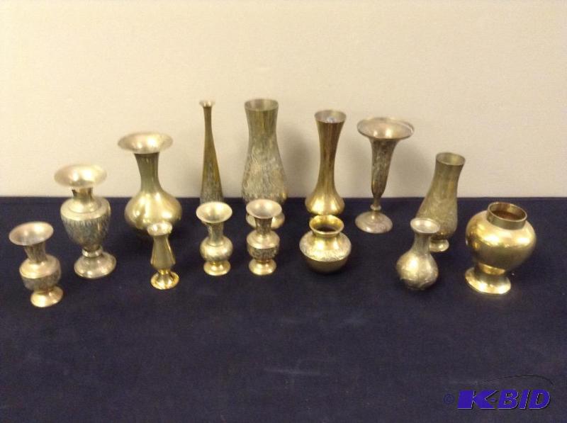 lot 30 image: Various Size and Shape Brass Vase Lot