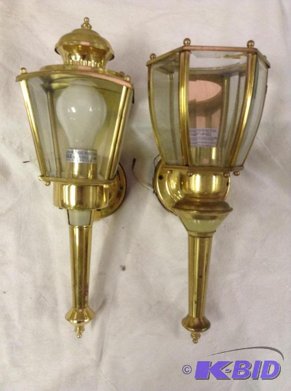 lot 34 image: Pair of Two Different Torch Style Wall Mount Lamps